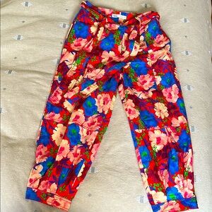 Zara Floral Print Pants - Red, Blue, Green